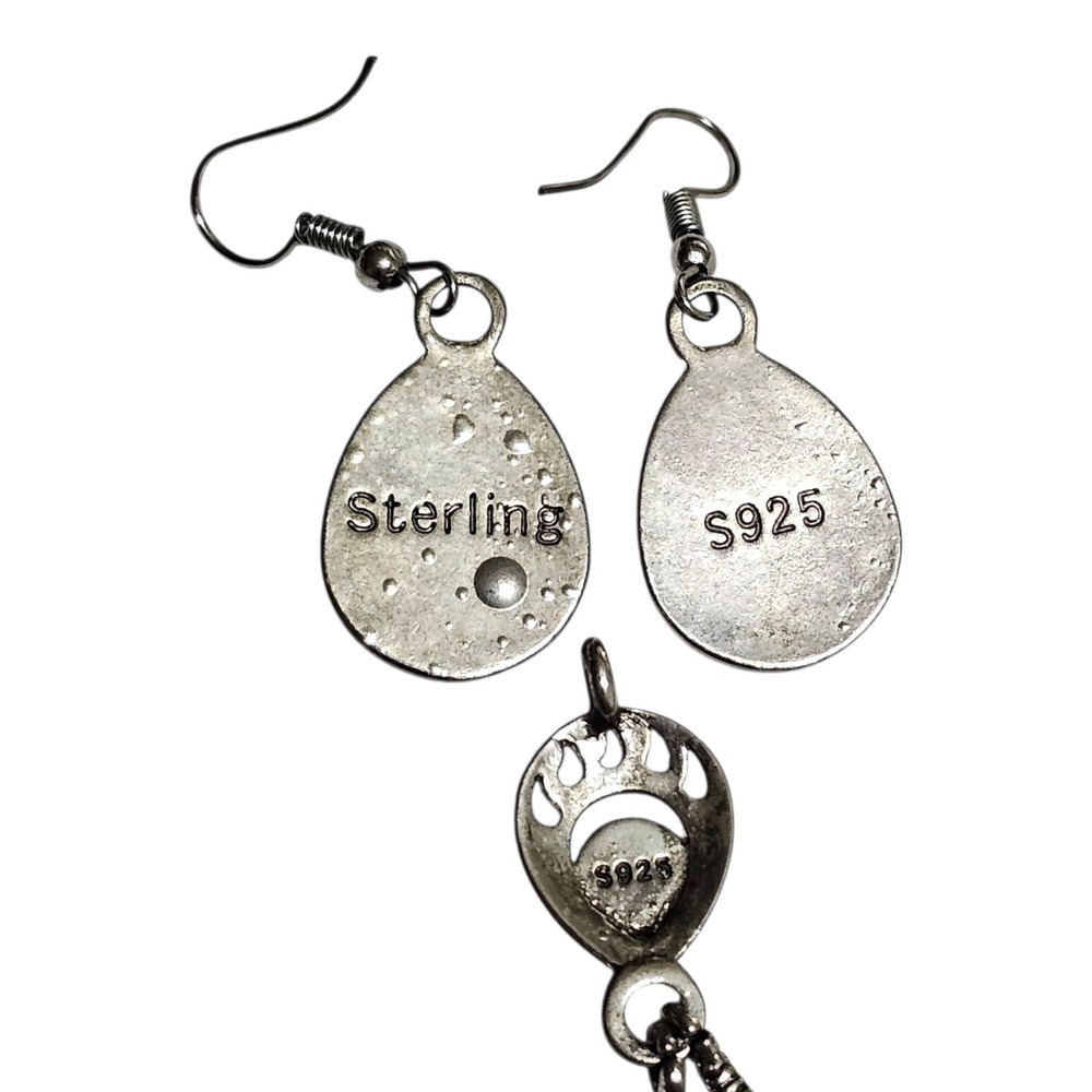 Navajo Indian Sterling Silver & Turquoise Bear Paw Dangle Earrings & Pendant - Picture 6 of 11